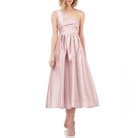 Kay Unger one shoulder A-line satin gown Pink Size 4 - Picture 1 of 14